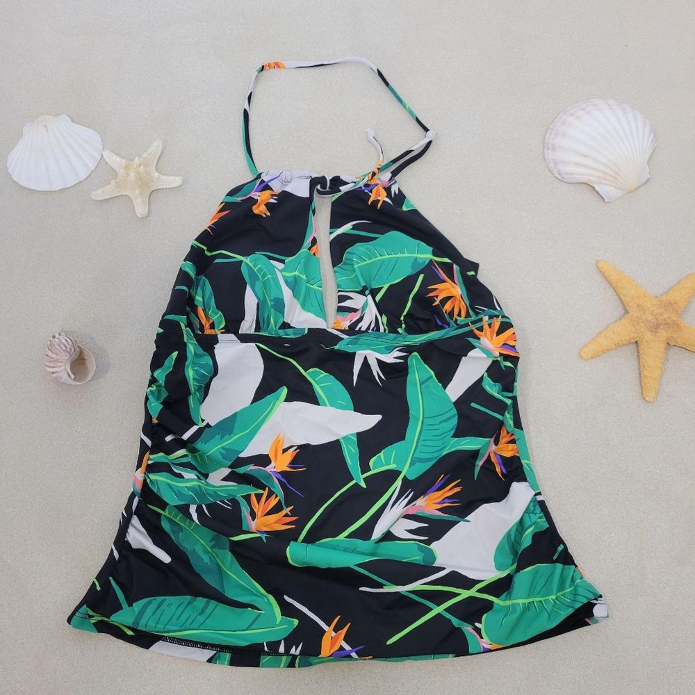 Coastal Blue Green Tropical Tankini Bird of Paradise swimsuit top NWT adjustable